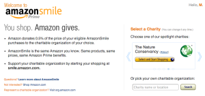 AmazonSmile customer start-up page.