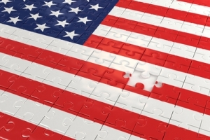 American flag with puzzle piece missing