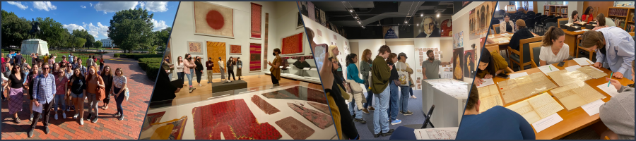 A collage of images showing students in museums.